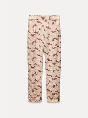 Zara Cream Trousers with Pink Floral Print